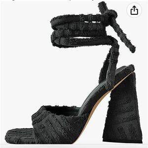 onlymaker Lace up Fashion Square Toe High Heeled Ankle Strap Chunky Mule Sandals